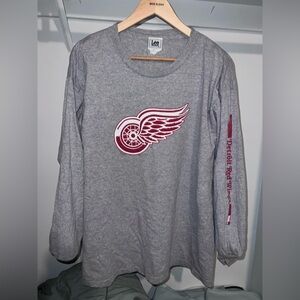 Vintage 90s Mens Large Detroit Red Wings Hockey Spell Out Long Sleeve T-Shirt